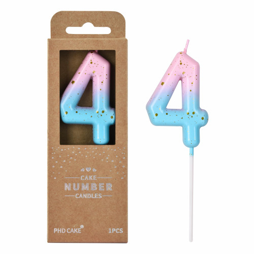 PHD CAKE 2.76 Inch Classical Pink Blue Gold 4 Number Birthday Candles, Gold Number Candles, Cake Number Candles, Party Celebration