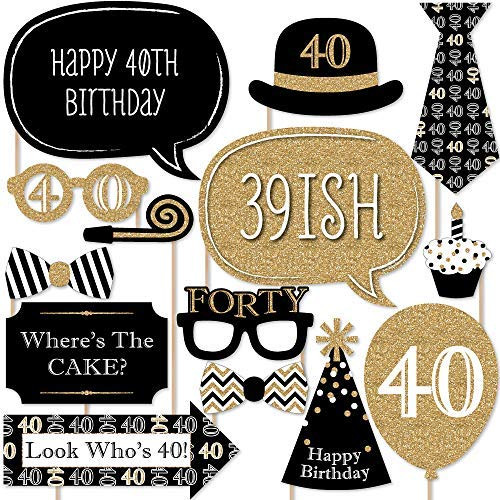 Big Dot of Happiness Adult 40th Birthday - Gold - Birthday Party Photo Booth Props Kit - 20 Count