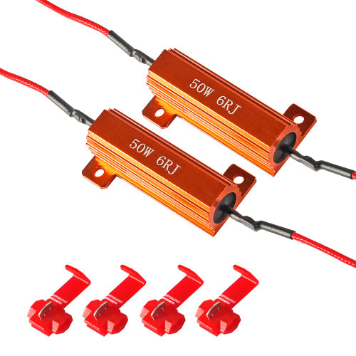 2 PCS Load Resistor,LED Turn Signal Resistor Flasher Adaptor with Wire and Clip,50W 6ohm LED Load Resistors Conversion Kit for Fix LED Bulb Hyper Flash Turn Signal Light Bulb Fast Blink Error Code (2)