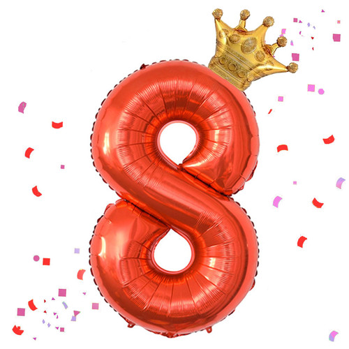 40 Inch Red Number 8 & Mini Crown Balloon for Birthday Party Decorations, 8th Birthday Party Decorations, Baby Shower Anniversary Balloons Decorations Supplies