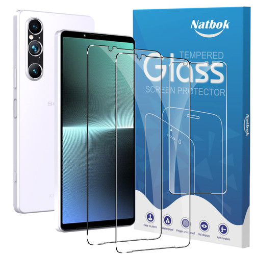 Natbok 2 Pack Compatible with Sony Xperia 1 V Screen Protector,Full Coverage 9H Tempered Glass Film,HD Clear Scratch Resistant,Bubble-Free Compatible with Xperia 1 V Screen Protector