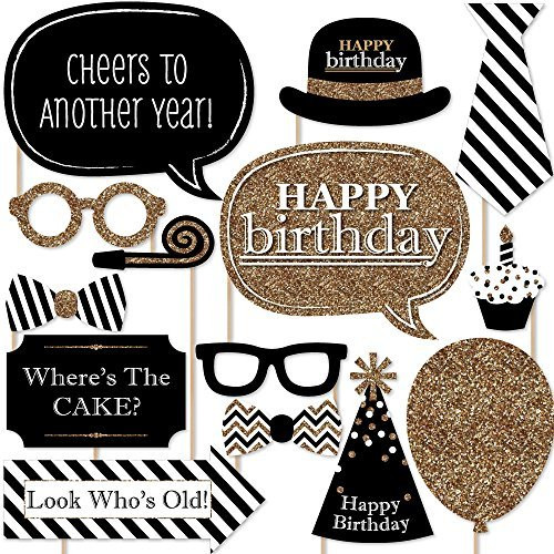 Big Dot of Happiness Adult Happy Birthday - Gold - Birthday Party Photo Booth Props Kit - 20 Count