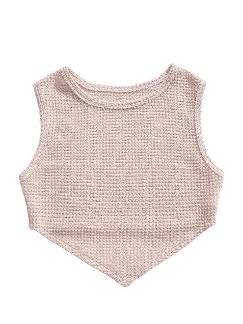 SweatyRocks Women's Casual Sleeveless Round Neck Crop Tank Top Waffle Knit Asymmetrical Tops Apricot L
