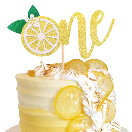 1 PCS Lemon 1st Birthday Cake Topper Glitter Lemon One Cake Pick Fruit Theme Lemonade Party First Birthday Cake Decorations for Lemon Theme Baby Shower Kids Boys Girls 1st Birthday Party Supplies Gold
