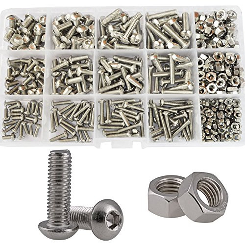 Button Head Hex Socket Cap Bolts Screws Nuts Metric Allen Drive Hardware Assortment Kit,434Pcs 304Stainless Steel M3 M4 M5
