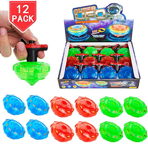 PROLOSO 12 Pack LED Spinning Tops Light Up Spinner Flashing UFO Gyroscope