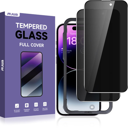 ruwa Privacy Screen Protector for iPhone 14 Pro Max [6.7 Inch][2-Pack] Tempered Glass Film with Easy Installation Alignment Frame, 9H Hardness, Scratch Resistant, Case Friendly, Anti-peep