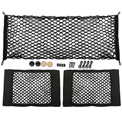 kilofly 3pc Elastic Car Rear Trunk Cargo Net Mesh Storage Pocket Organizers Set