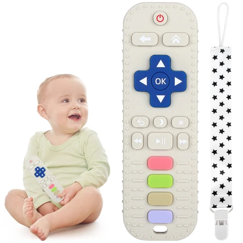 Chuya Silicone Baby Teether Toy TV Remote Control Shape Chew Toy for Babies 0-6 Months, Teething Relief Baby Toys for Infants (Apricot)