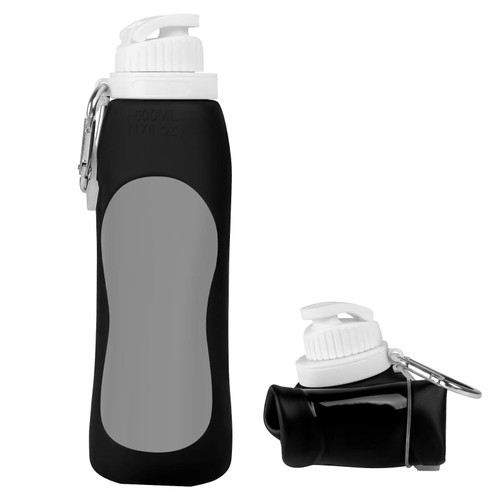 devinci Collapsible Water Bottle, BPA Free Silicone Foldable Water Bottles Portable Reusable for Gym Camping Hiking Travel Sports 17 oz - Black