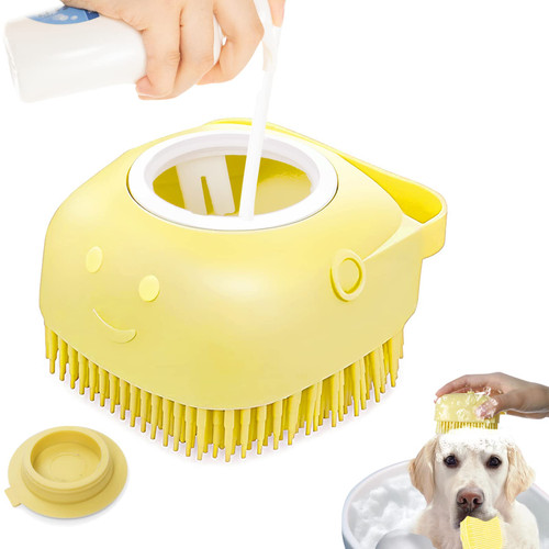 Dog Cat Bath Brush, with Soap and Shampoo Dispenser Dog Grooming Brush Massage Brush Soft Silicone Rubber Bristle for Short Haired Dogs Cats Shower(yellow) Dog Cat Bath Brush, with Soap and Shampoo Dispenser Dog Grooming Brush Massage Brush Soft Silicone Rubber Bristle for Short Haired Dogs Cats Shower(yellow)