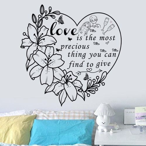 Wall Decals Peel and Stick Wedding Sayings Art Lettering Stickers Romantic Wedding Anniversary Decor Art Decor Flowers Wall Decals for Couple Bedroom Living Room Girls Room Home Decor.