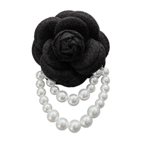 Fabric Camellia Flower Brooch Pins for Women Camellia Pearl Tassel Brooch Lapel Pins Corsage Wedding Brooches Clothes Dress Coat Accessories Jewelry Gift (Black)
