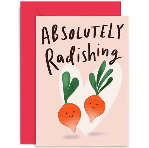 Old English Co. Absolutely Radishing Romantic Card for Boyfriend, Girlfriend, Husband, Wife - Radish Pun Funny Valentine's Day - Cute Thank You Friendship Card for BFF | Blank Inside with Envelope