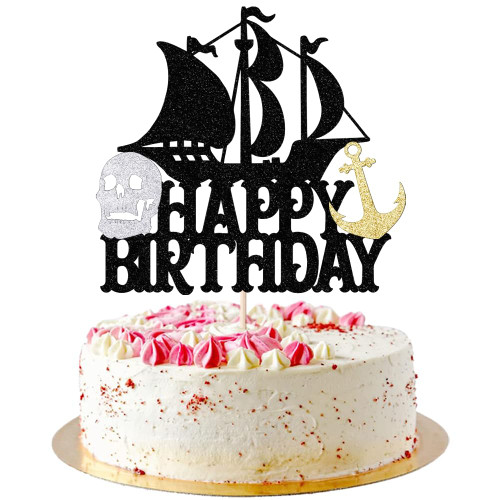AROKIPPRY Pirate Themed Happy Birthday Cake Topper/Baby Shower/Pirate Themed Birthday Party Decorations Nautical Pirate Party Decorations Black Glitter (1) AROKIPPRY Pirate Themed Happy Birthday Cake Topper/Baby Shower/Pirate Themed Birthday Party Decorations Nautical Pirate Party Decorations Black Glitter (1)