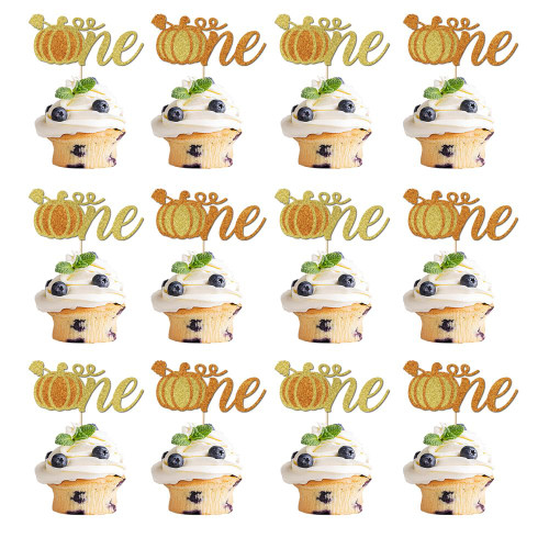 Leetaivie 12Pcs Pumpkin One Cupcake Topper,Pumpkin 1st Birthday Cake Decorations, First Birthday Pumpkin Cupcake Picks for Fall Theme Baby Shower Kids 1st Birthday Party Cake Decorations?Thanksgiving Theme Party Decoration Supplies