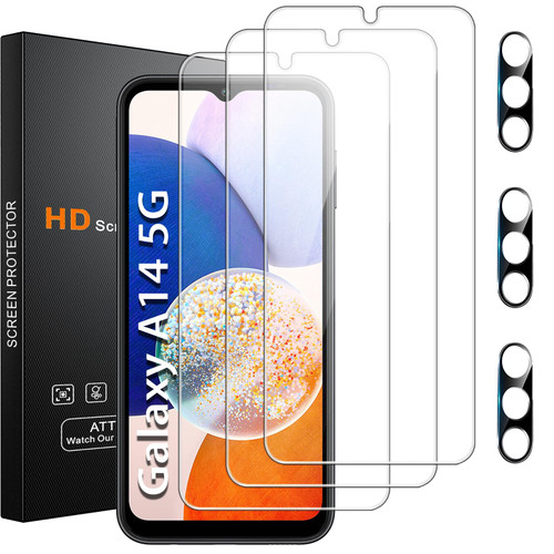 Lesakit 3 Pack Galaxy A14 5G Screen Protector + 3 Pack Camera Lens Protector, [Anti-Scratch][Full Coverage][Easy Installation] Tempered Glass Screen Protector for Samsung Galaxy A14 5G
