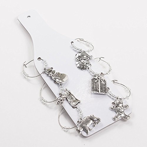 Winter Christmas Themed 6 Piece Metal Wine Glass Charm Set
