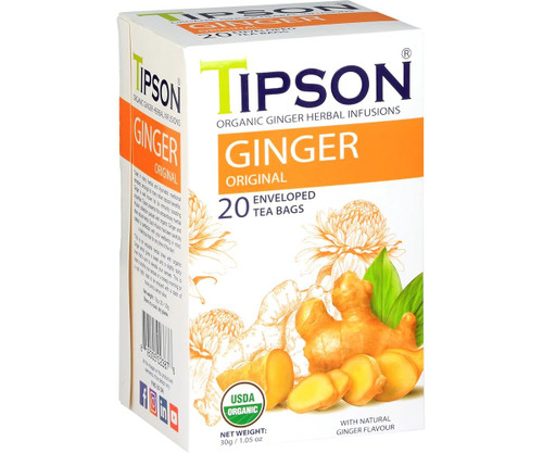 Tipson Organic Ginger Herbal Infusions - Ginger Original - 20 Premium Tea Bags (Pack of 1)