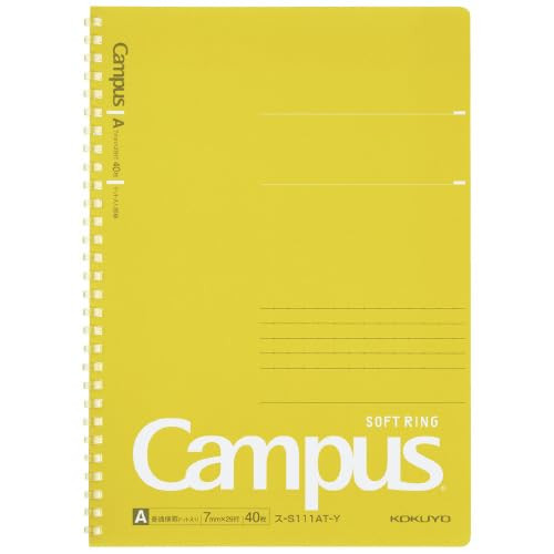 KOKUYO Campus Soft Ring Notebook, Semi-B5, A 7mm Dot Ruled, 29 Lines, 40 Sheets, Yellow, Japan Import (SU-S111AT-Y)