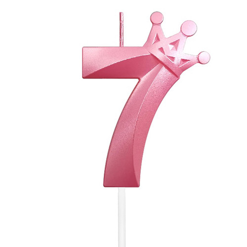 Number 7 Birthday Candle 7th Birthday Candles 3D Crown Designed Cake Topper Decorations Happy Birthday Cake Candles (Crown-7, Pink)
