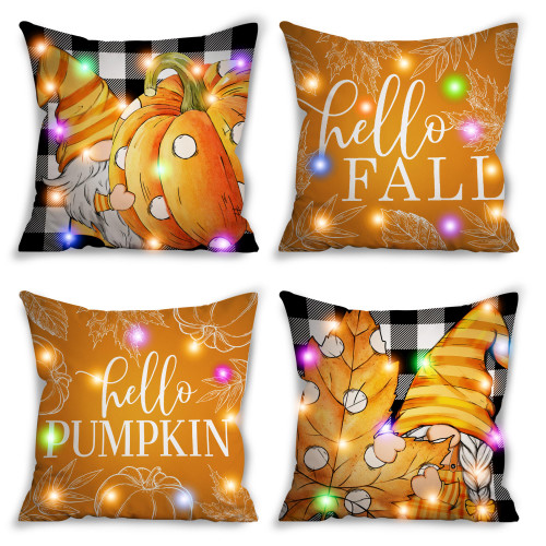 Lighted Fall Pillow Covers 18x18, Fall Decorations Pumpkin Gnome Maple Leaves LED Fall Pillow Covers set of 4, Light Up Orange Fall Pumpkin Decor Indoor Autumn Thanksgiving Decorations for Home Lighted Fall Pillow Covers 18x18, Fall Decorations Pumpkin Gnome Maple Leaves LED Fall Pillow Covers set of 4, Light Up Orange Fall Pumpkin Decor Indoor Autumn Thanksgiving Decorations for Home