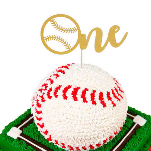 Gold Baseball One Cake Topper- 1st Birthday Baseball One Cake Topper, Boy Girl Baseball Sport Theme Birthday Party Decorations Supplies, Baby First Shower Baseball Cake Decorations