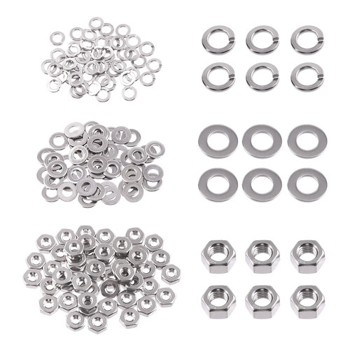 Swpeet 150Pcs SAE 304 Stainless Steel #4-40" Hex Nuts and M3 Flat Washers with #4 Split Lock Washers Assortment Kit, Coarse Thread Hexagon Nut for Home Automotive Shop Use
