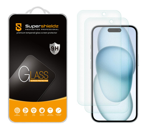 Supershieldz (2 Pack) Anti Glare (Matte) Screen Protector Designed for iPhone 15 (6.1 inch) [Tempered Glass] Anti Fingerprint, Anti Scratch, Bubble Free