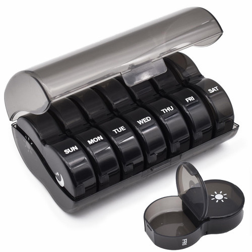 Weekly Pill Organizer, Large 7 Day Pill Case, Daily Vitamin Case Medicine Box, AM/PM Pill Containers for Medicine Supplements Fish Oil (Black)