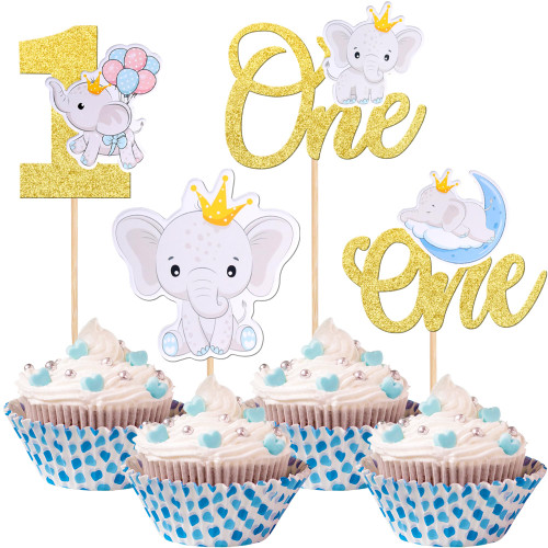 24 Pack Elephant One Cupcake Toppers Glitter Aniaml Happy 1st Cupcake Picks for Birthday Theme Shower First Kids Boys Girls Baby Birthday Party Cake Decorations Supplies Gold 24 Pack Elephant One Cupcake Toppers Glitter Aniaml Happy 1st Cupcake Picks for Birthday Theme Shower First Kids Boys Girls Baby Birthday Party Cake Decorations Supplies Gold