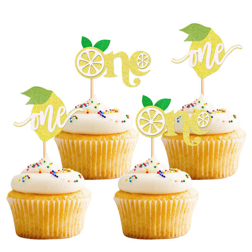 Keaziu 24 Pack Lemon One Cupcake Toppers Fruit Theme Cupcake Picks Baby Shower for Lemon Theme Boys Girls Birthday Party Cake Decorations Supplies