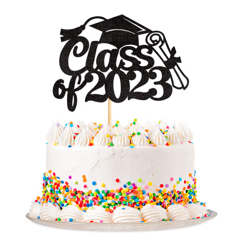 Ercadio 1 Pack Congrats Class of 2023 Cake Topper Black Glitter Grad Cap Diploma Class of 2023 Cake Picks Decorations for 2023 Graduation Theme Party Cake Decor Supplies