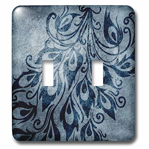 3dRose LSP_63653_2 Blue Grunge Peacock Feathers Art Double Toggle Switch