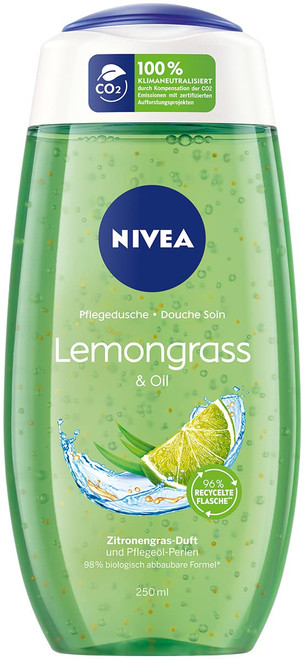 NIVEA Lemongrass & Oil Nourishing Shower Gel (250 ml), Refreshing Shower Gel with Nourishing Oil Beads, Pampering Shower with Revitalising Lemongrass Fragrance