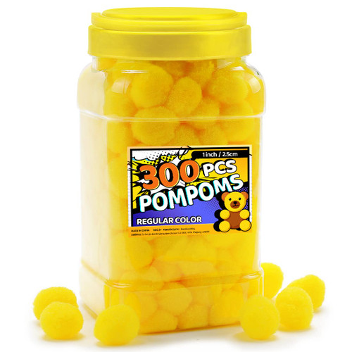 Bundooraking Pom Poms, 1 inch(2.5cm), 300pcs Yellow Pom Poms, Pom Poms for Crafts.
