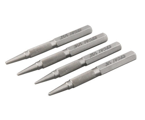 C&T 4-Piece Nail and Punch Set, 1/32, 1/16, 3/32, 1/8Inch, Nail Setter Punch & Center Punch Set, Professional woodworking and carpentry tool kit