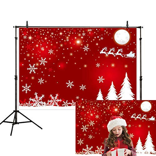 Allenjoy 7x5ft Red Christmas Photography Backdrop Snow Xmas Tree Snowflake Bokeh Moon Santa Reindeer Pine Kids Party Background Decoration Photo Studio Props