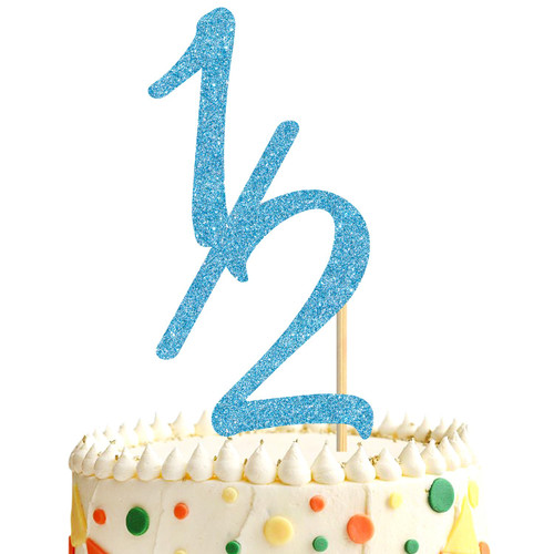1/2 Half Birthday Cake Topper, Happy 6 Months Birthday Cake Decor, 1/2 Way To One, Baby's Half Year Birhtday Party Decorations Supplies, Blue Glitter