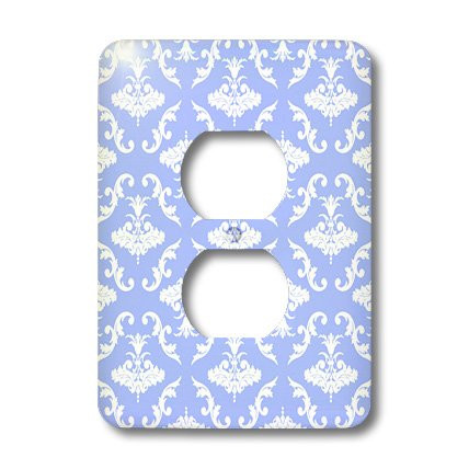 3dRose LSP_49885_6 White with Blue Damask Pattern Outlet Cover