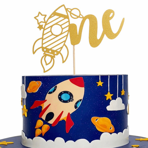 Gold Rocket One Cake Topper - Single-saide Gold Glitter 1st Birthday Rocket Cake Topper For Space Astronaut Themed Birthday Party, Baby Shower Party Cake Decoration, Gold Photo Booth Props Gold Rocket One Cake Topper - Single-saide Gold Glitter 1st Birthday Rocket Cake Topper For Space Astronaut Themed Birthday Party, Baby Shower Party Cake Decoration, Gold Photo Booth Props