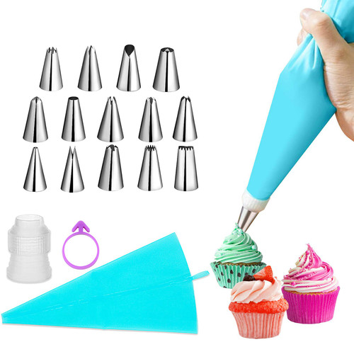 Suuker Piping Bags and Tips Set, Cake Decorating Kit with 14 Piping Tips, Reusable Piping Bag, Frosting Piping Kit for Cake, Cupcake