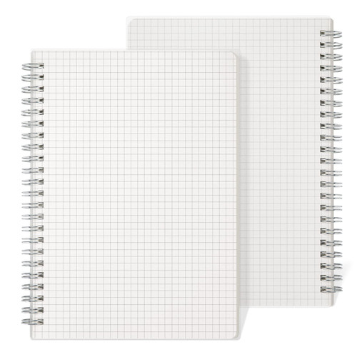 JEFURE 2 Pcs Grid Spiral Notebook, 5.7" x 8.3", A5 Spiral Bullet Dotted Journal, 100GSM Thick Grid Paper, Transparent Hardcover for Home, School, Office, Artist Writing/Drawing, 80 Sheets (160Pages) Per Book