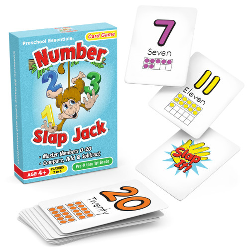 Number Slap Jack a Math Card Game for Kids Ages 4 and Up | The Easy Way to Learn Numbers 0-20 | 4 Fun Ways to Play | Featuring Ten Frames and Operator Cards <>,+,-,= | PreK - 1st Grade