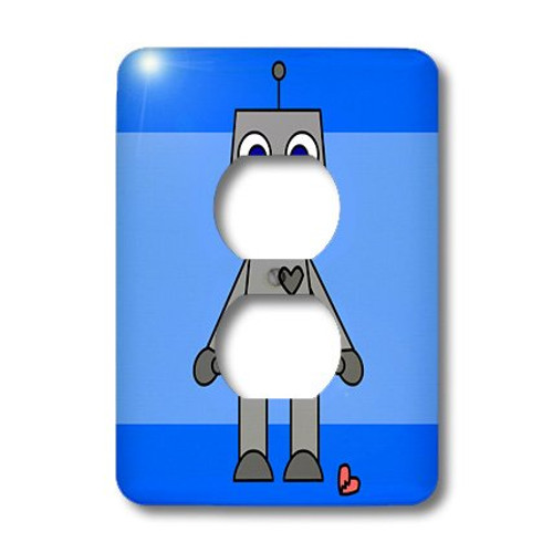 3dRose LLC lsp_10842_6 Cute Robot Blue Background 2 Plug Outlet Cover