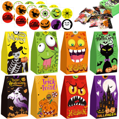 FEBSNOW Halloween Treats Bags, 20 Pack Trick or Treat Candy Goodie Bags Halloween Paper Gift Bags for Kids Candies Snacks Halloween Party Favors Supplies with 20 Stickers FEBSNOW Halloween Treats Bags, 20 Pack Trick or Treat Candy Goodie Bags Halloween Paper Gift Bags for Kids Candies Snacks Halloween Party Favors Supplies with 20 Stickers