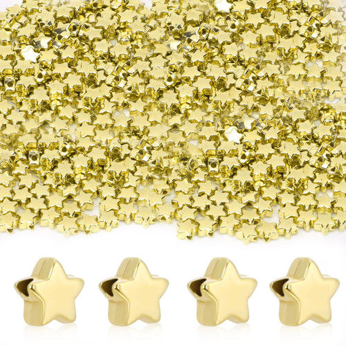 1500 PCS Star Spacer Beads 6 Mm Large Hole Star Loose Beads Star Shaped Beads Star Beads Charm for Jewelry Bracelets Crafts DIY Making, Gold