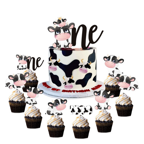 One Cake Topper, Cow Cake Topper, Cow Cupcake Topper, Holy Cow Im One Birthday Decorations Girl, First Birthday Decorations for Girls Boys 1st Cow Birthday Decorations, Farm Birthday Party Supplies