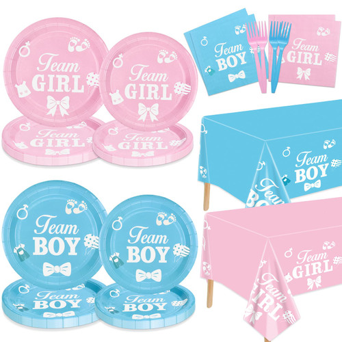 Gender Reveal Decorations - Including Gender Reveal Plates, Napkins, Team Boy Team Girls Tablecloth for Baby Shower He or She Gender Reveal Party Supplies, Serve 20 Guest (Gender Reveal-20 set) Gender Reveal Decorations - Including Gender Reveal Plates, Napkins, Team Boy Team Girls Tablecloth for Baby Shower He or She Gender Reveal Party Supplies, Serve 20 Guest (Gender Reveal-20 set)
