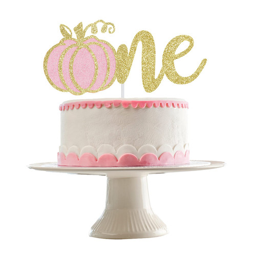 Pink and Gold One Pumpkin Cake Topper Pumpkin 1st Birthday Cake Topper, Pumpkin One Birthday Cake Topper for Pink Girl Fall Pumpkin First Birthday Cake Topper Decor
